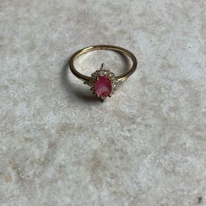 Faux Pink Gemstone Gold Toned Fashion Ring Size 9.5